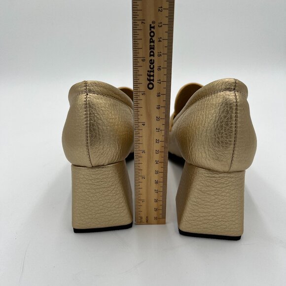 Gold Women\'s Loafer Slip Ons Closed Toe Block Heels Pumps Formal Casual Shoes